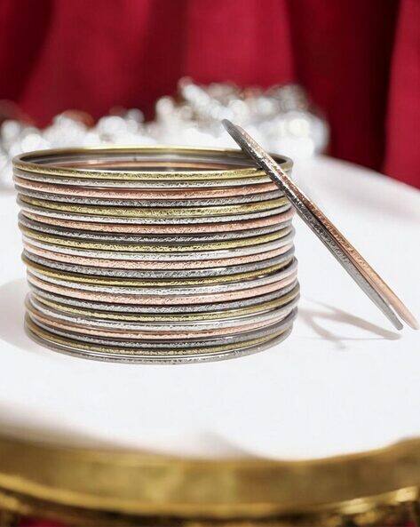 Oomph Women Set of 24 Oxidised RimJhim Shimmer Bangles