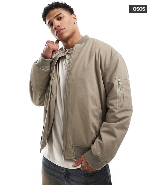 Men Oversized Bomber Jacket with Insert Pockets