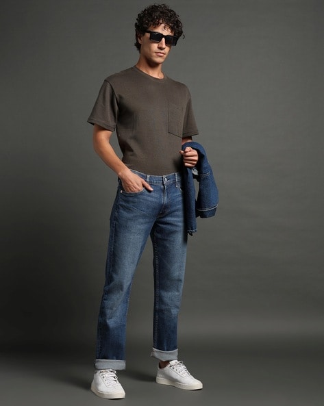 Men 513 Mid-Wash Slim Straight Fit Jeans