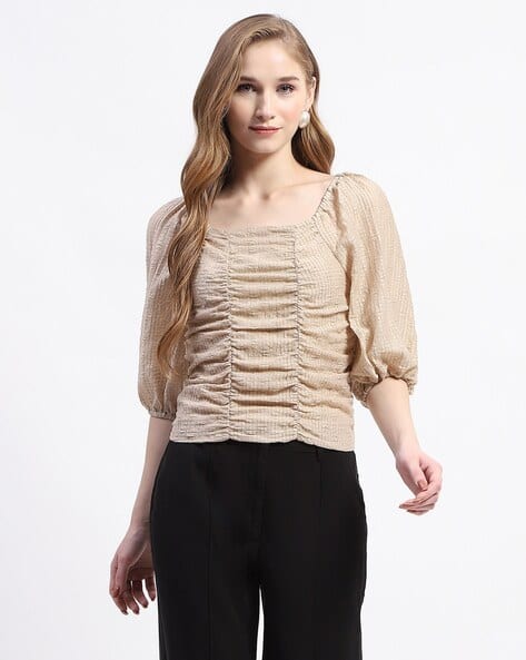 MADAME Women Ruched Relaxed Fit Top