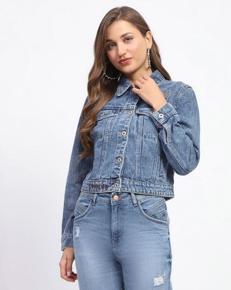 Women Washed Relaxed Fit Denim Jacket