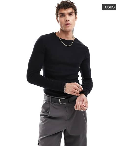 Essential Muscle Fit Long Sleeve Rib T-Shirt - Main Image
