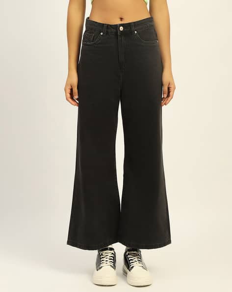 MADAME Women Mid-Rise Wide-Leg Cotton Jeans