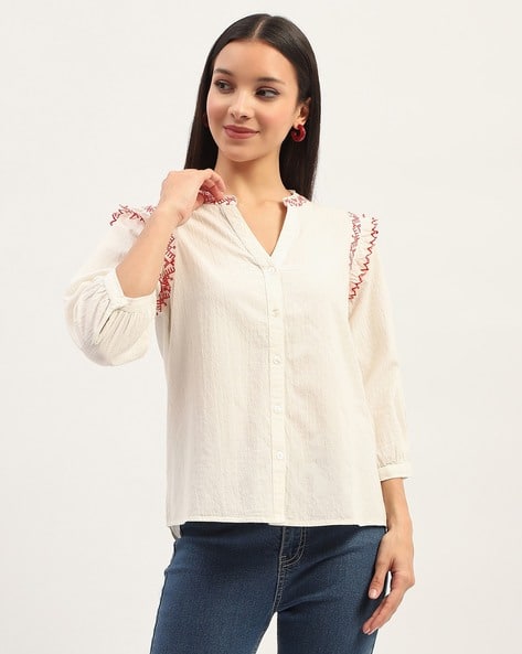 MADAME Women Relaxed Fit Top with Embroidered Detail