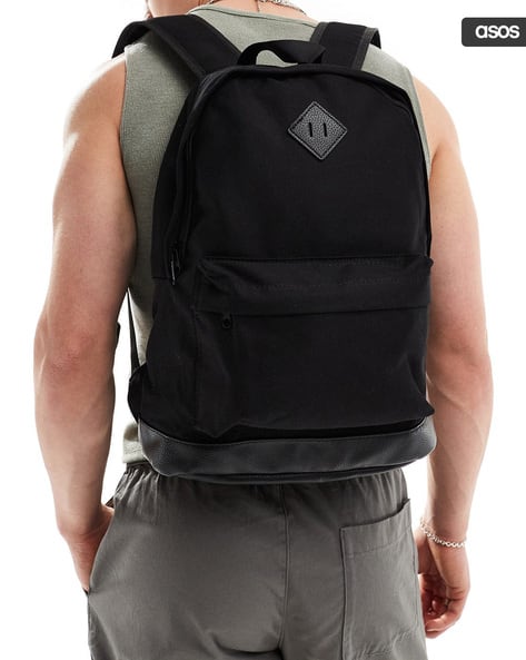 Canvas Backpack with Faux Leather - Main Image