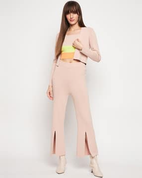 Women Colourblock Crop Top & Pants Set