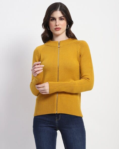 Women Flat-Knit Zip-Front Cardigan