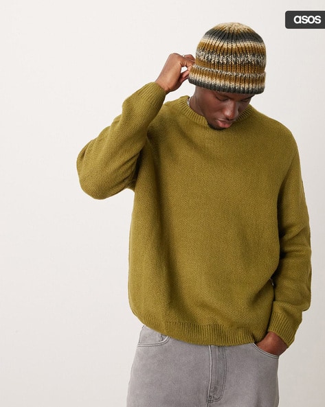 Oversized Knitted Brushed Crew-Neck Jumper