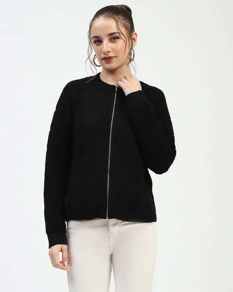 Women Ribbed Zip-Front Cardigan