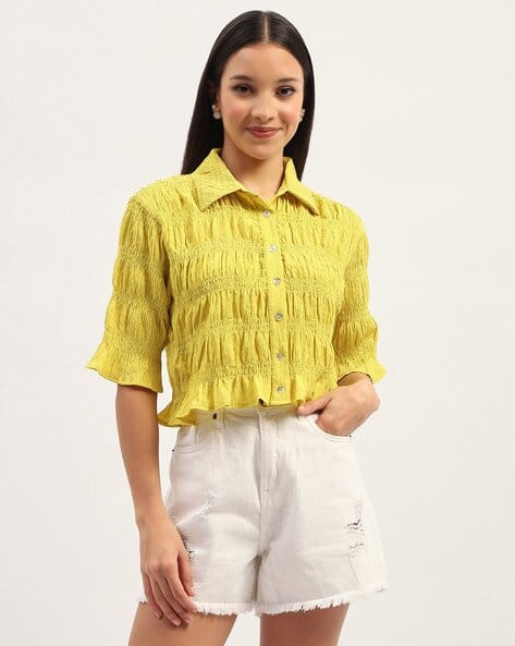 MADAME Women Smocked Relaxed Fit Top