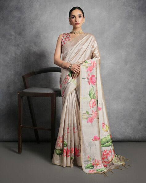 Jinal & Jinal Women Handloom Tussar with Digital Printed Saree