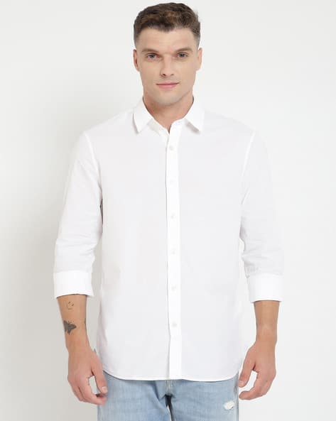 GUESS Regular Fit Shirt with Spread Collar