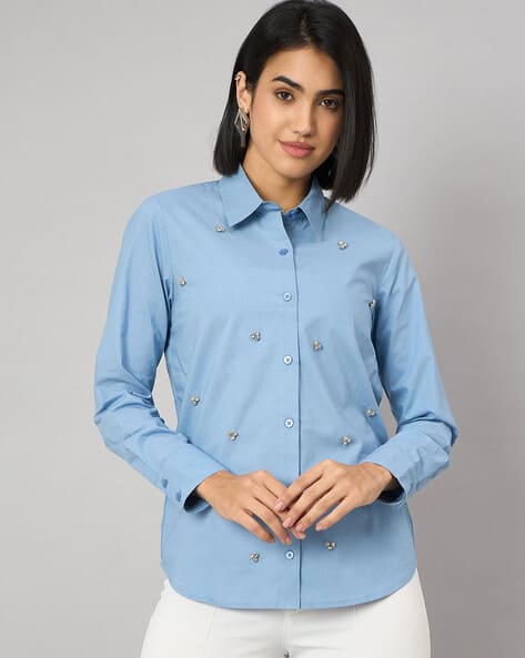 トップス Orchid Embroidered Collar Shirt Buy Blue Shirts for Women by ORCHID BLUES Online | Ajio.com