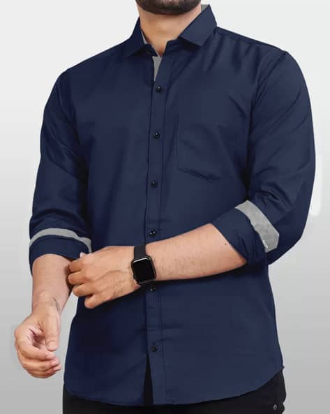 EYEBOGLER Men Slim Fit Shirt with Patch Pocket