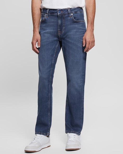 GUESS Lightly Washed Straight Fit Jeans