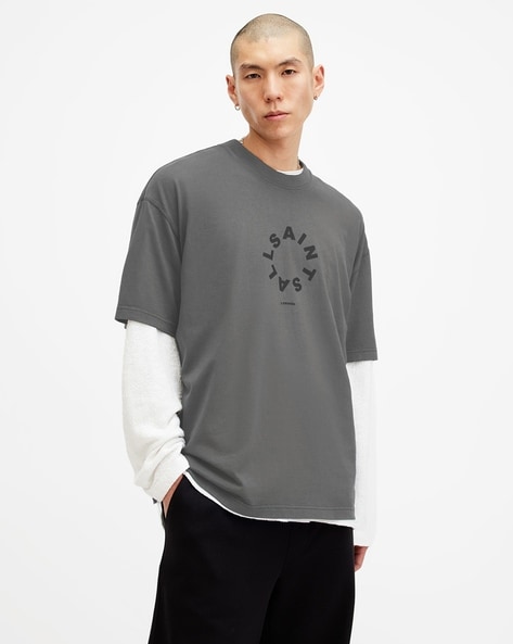 Buy ALL SAINTS Tierra Logo Print Oversized Crew-Neck T-Shirt | Boston Taupe  Color Men | AJIO LUXE