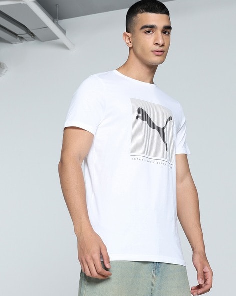 Men Brand Print Slim Fit Crew-Neck T-Shirt