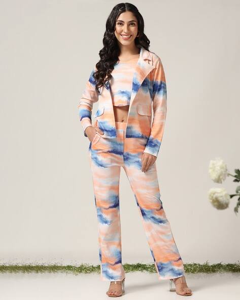 LERIYA FASHION Women 3-Piece Tie & Dye Top & Pants Set with Blazer