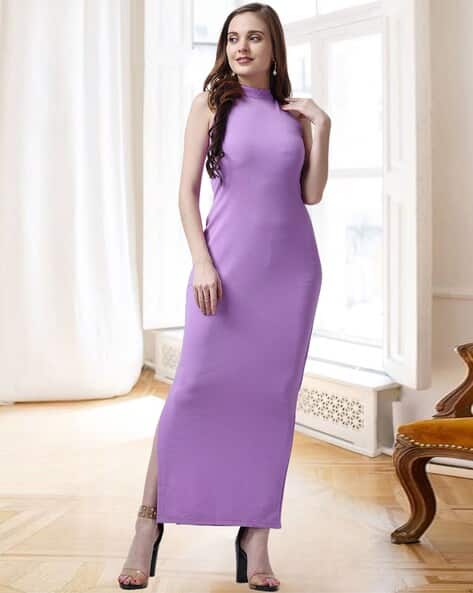 sachin and babi light blue dress POPWINGS High-Neck Sheath Bodycon Date Night Dress With Slit For Women (Lavender, XL)