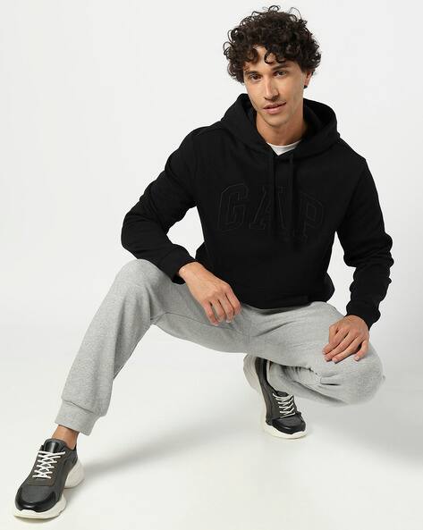 Men Solid Knitted Fleece Sweatshirt with Hood