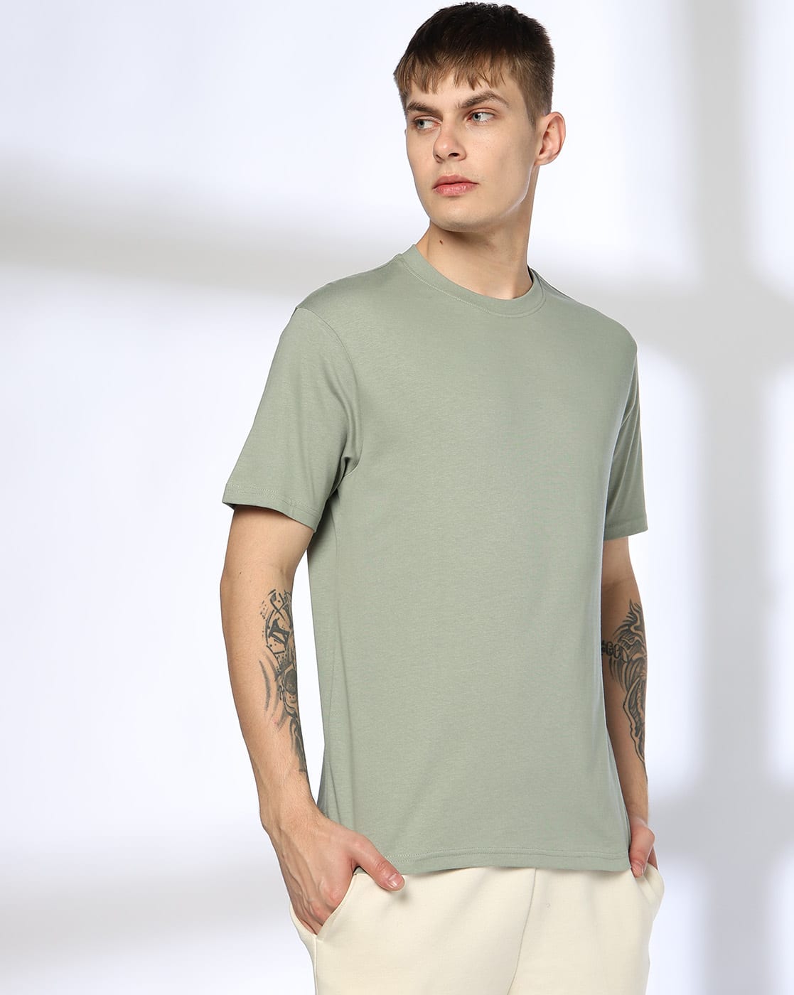 Teamspirit Men Regular Fit Crew-Neck T-Shirt For Men (Green, L)