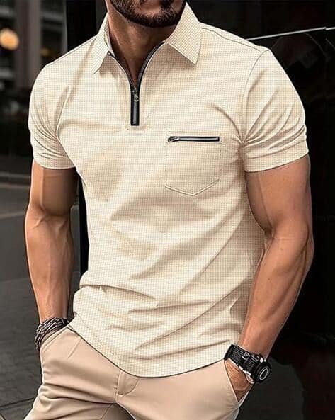POSHAX Men Patterned Slim Fit Polo T-Shirt