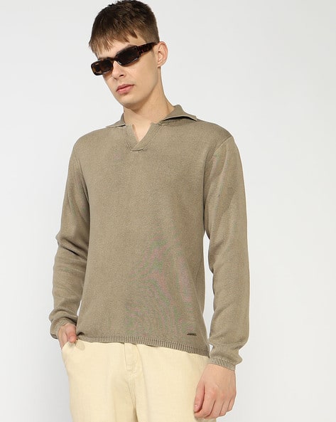 Polo-Neck Full-Sleeve Regular Fit Knitwear Sweater