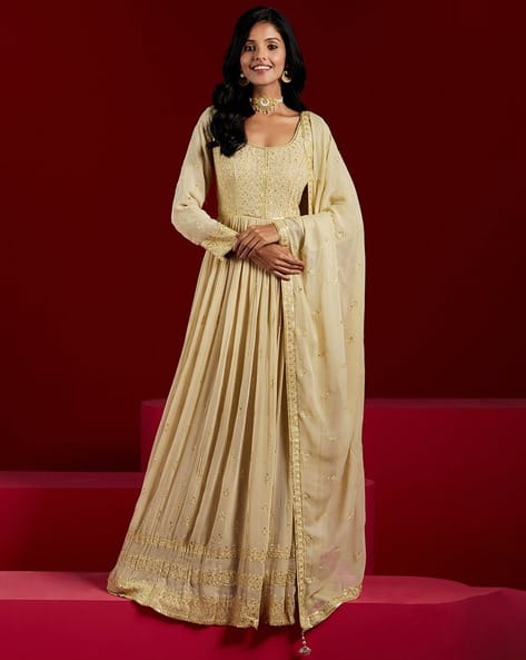 Women Embroidered Silk Blend A-line Kurta