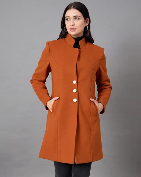 Women Full Sleeve Collared Neck Long Coat