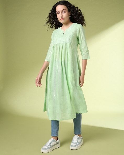 Women A-Line Kurta with Embroidered Yoke