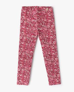 Girls Floral Print Leggings with Elasticated Waist
