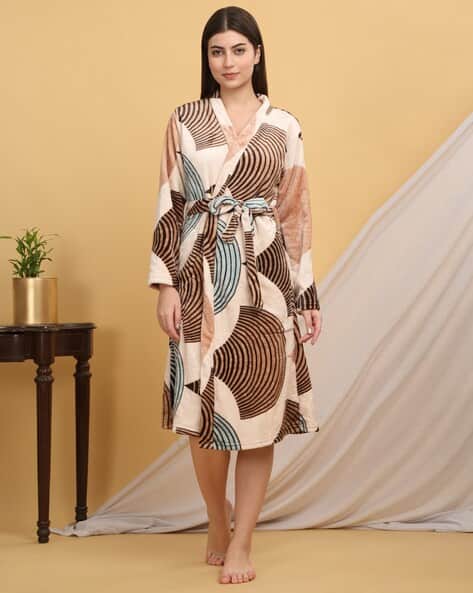 Women Fleece Bath Robe With Pockets