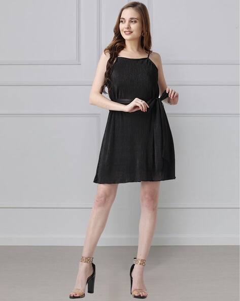Ajio Black Fit And Flare Dress Knee Length Solid Fit And Flare Dress Ajio Black Fit And Flare Dress Knee Length Solid Fit And Flare Dress