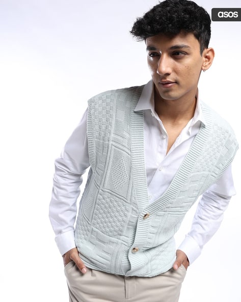 Men Geometric-Knit Oversized Cotton Cardigan