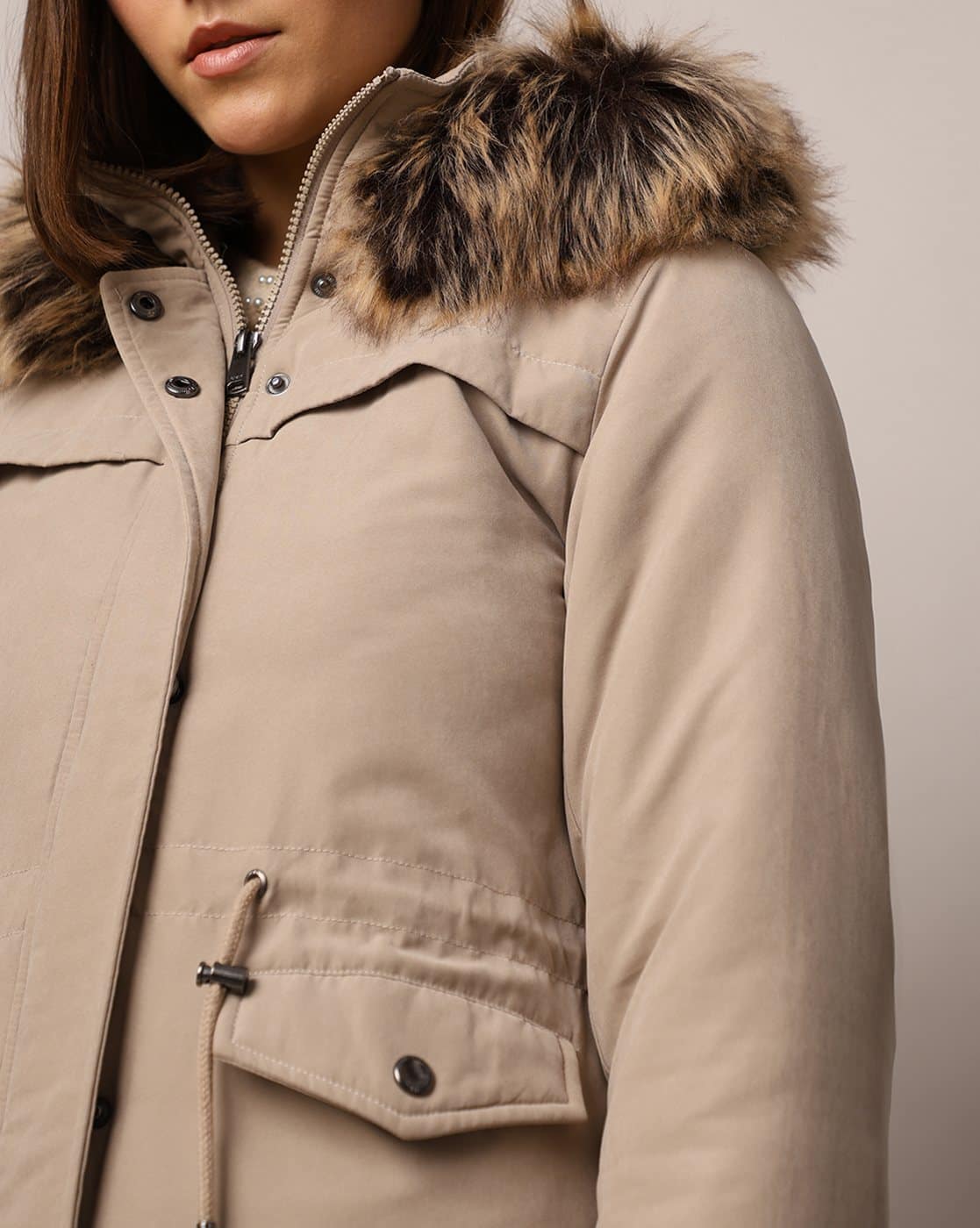 Detachable Hood Hugo Boss Fur Hood Coat Women Regular Fit