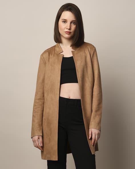 Women Regular Fit Faux Suede Coat