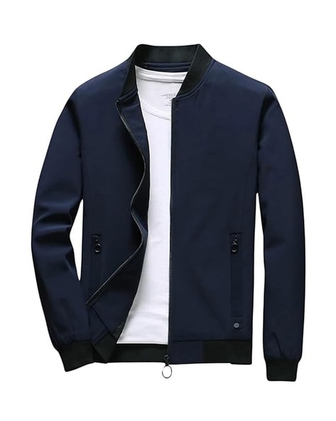 Men Regular Fit Zip-Front Bomber Jacket