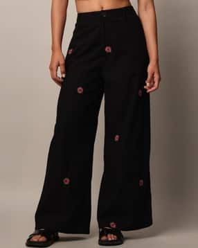 only Women Embroidered High-Rise Flared Cotton Pants-picture-12