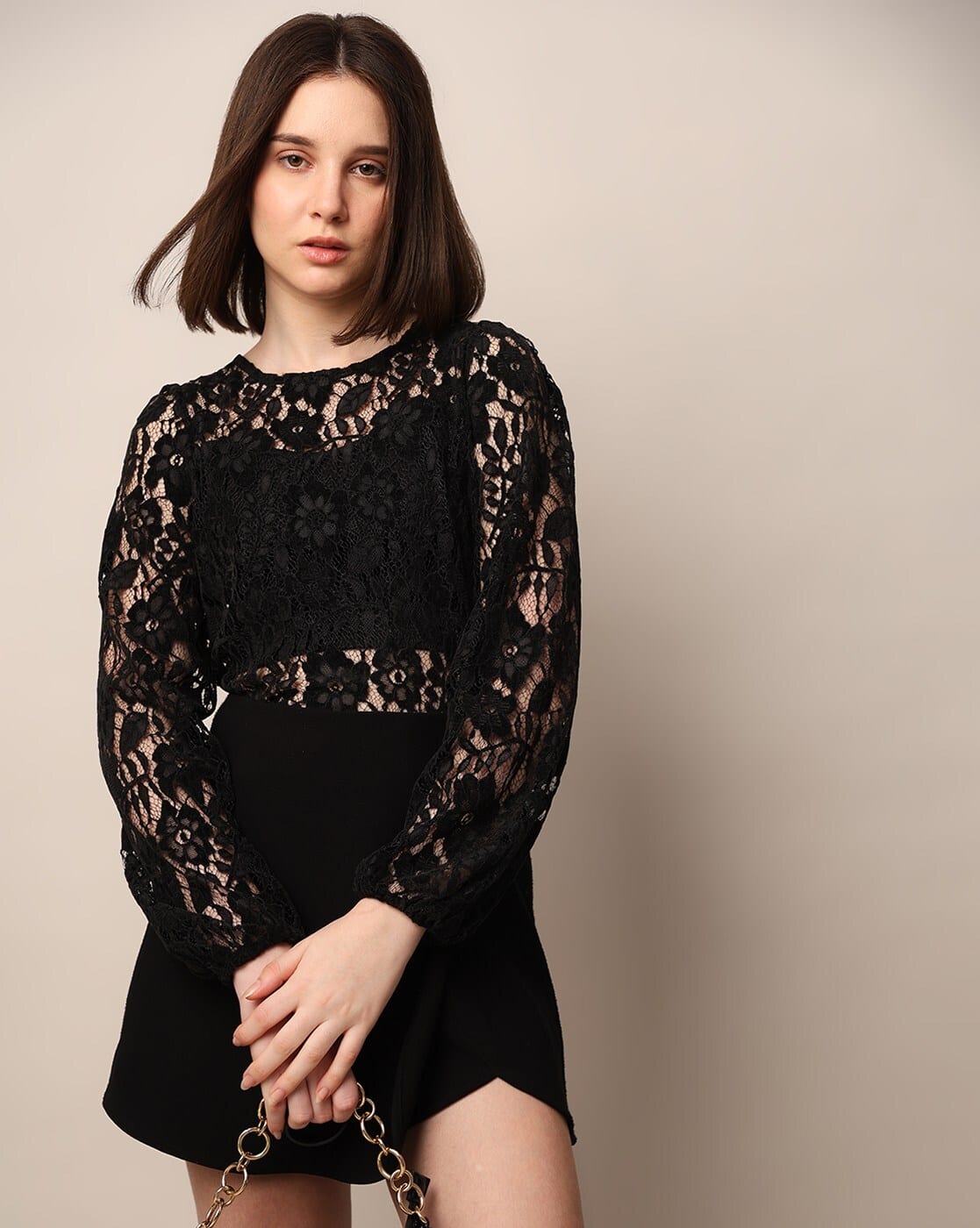 トップス BLACK ANDMARY LIL LACE KNIT TOPS ANDMARY】Lil lace knit tops
