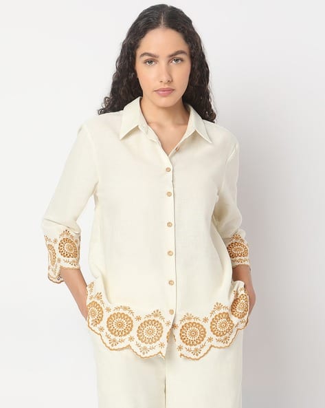 Vero Moda Women Regular Fit Shirt with Embroidered Hem
