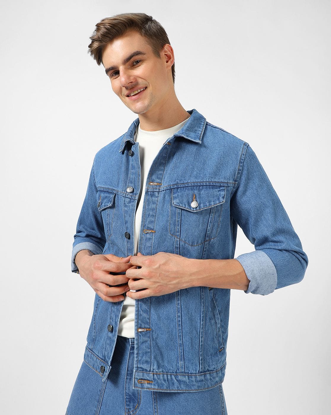 Buy URBANO FASHION Washed Button-Front Denim Jacket Online | Ajio.com