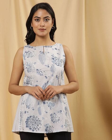 Women Floral Print Viscose Rayon Frontslit Kurta