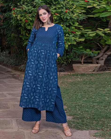 Women Leaf Print Straight Kurta & Pants Set