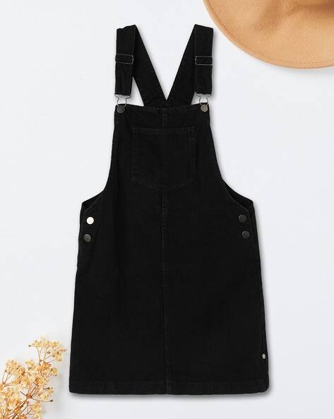 Girls Solid Denim Pinafore Dress