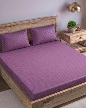 trance home linen 300 TC Checked Single Fitted Bedsheet with Pillow Cover-picture-22