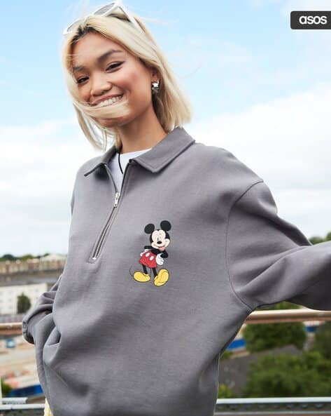 Unisex Disney Mickey Mouse Embroidered Oversized Heavyweight Polo Sweatshirt