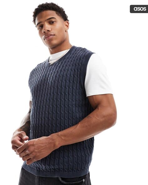 Washed Cable-Knit Relaxed Fit Tank T-Shirt