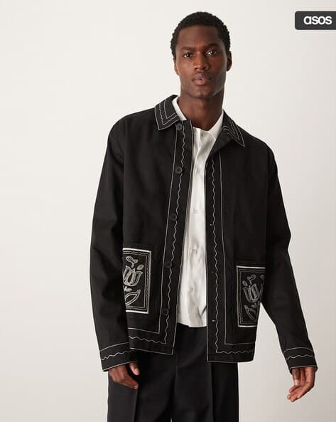 Denim Coat Denim Jacket Men Black Colour Black Colour Black Denim