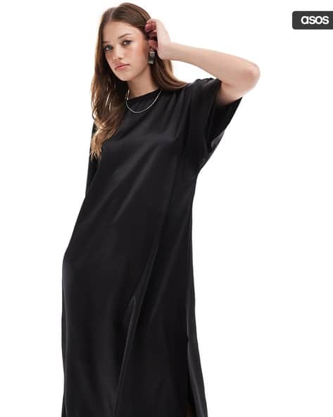 Satin Asos Black Shirt Dress ASOS DESIGN Satin Oversized Midi