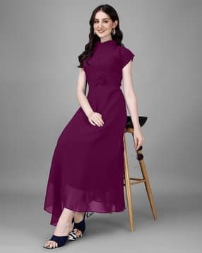 Women Fit & Flare Dress with Bow Accent-image-30
